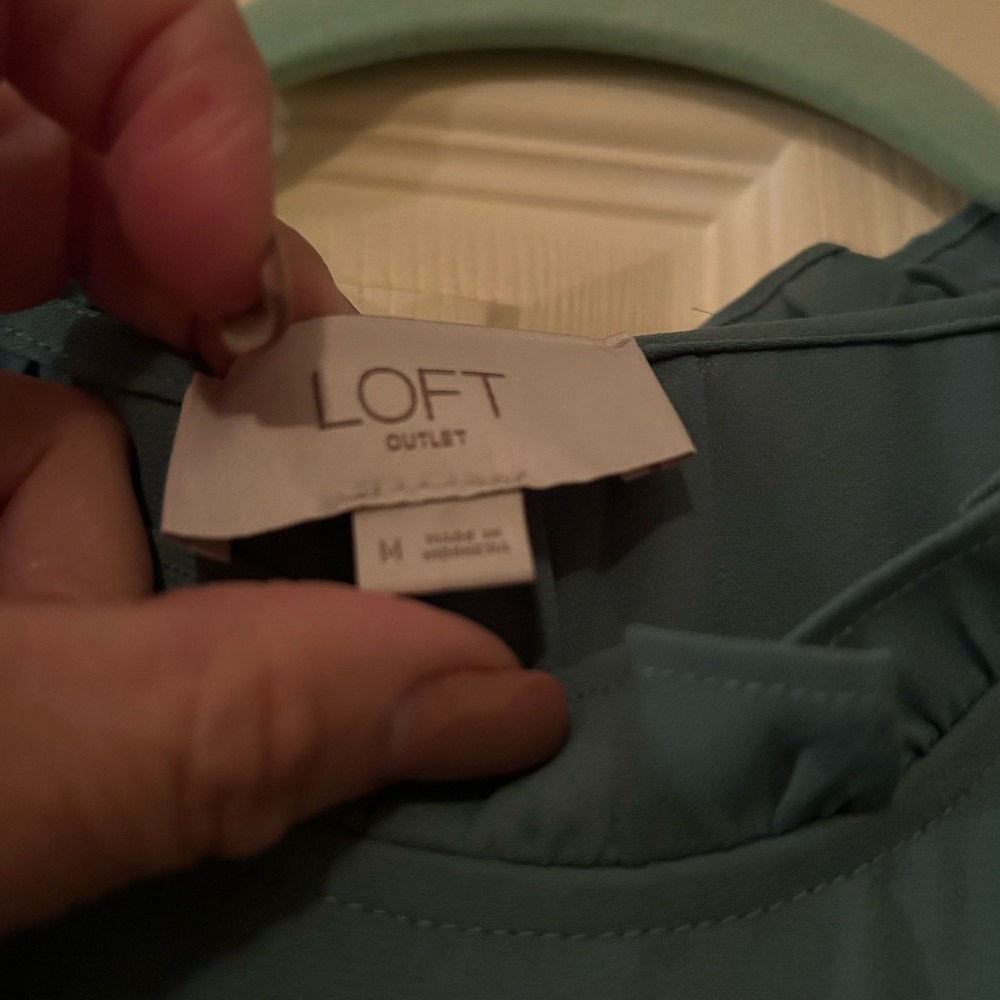LOFT Teal Blouse with Ruffle Sleeves - Picture 2 of 2
